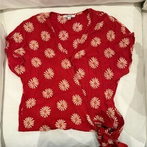 Madewell Red Daisy Print Wrap Blouse